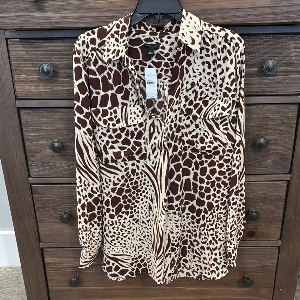 Animal Print Button-Up Blouse